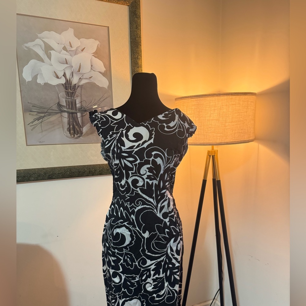 Glamour Black and White Patterned Midi Dress